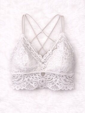 SO White Lace Bralette with Crisscross Straps